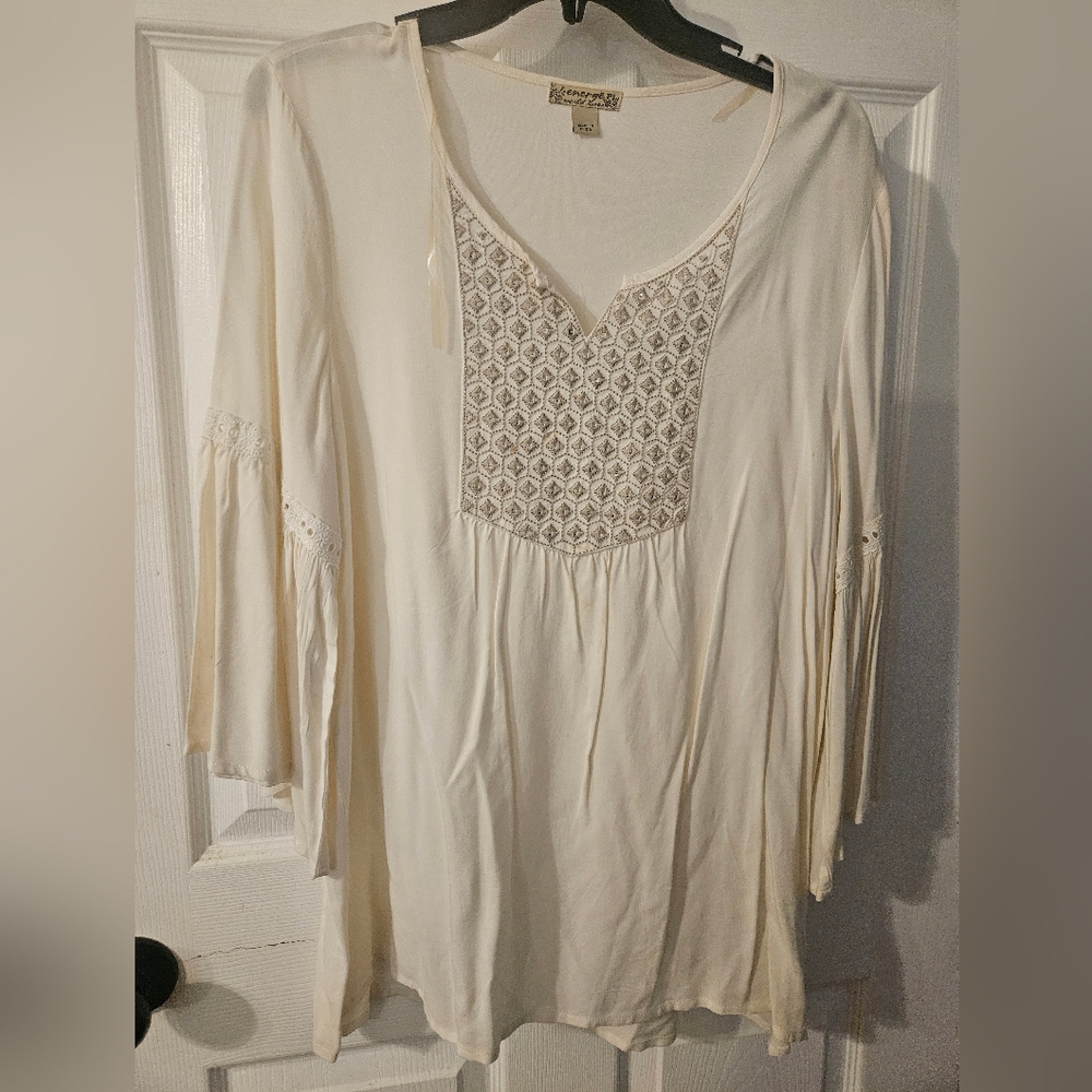 Cream 3/4 Sleeve Embellished Blouse
